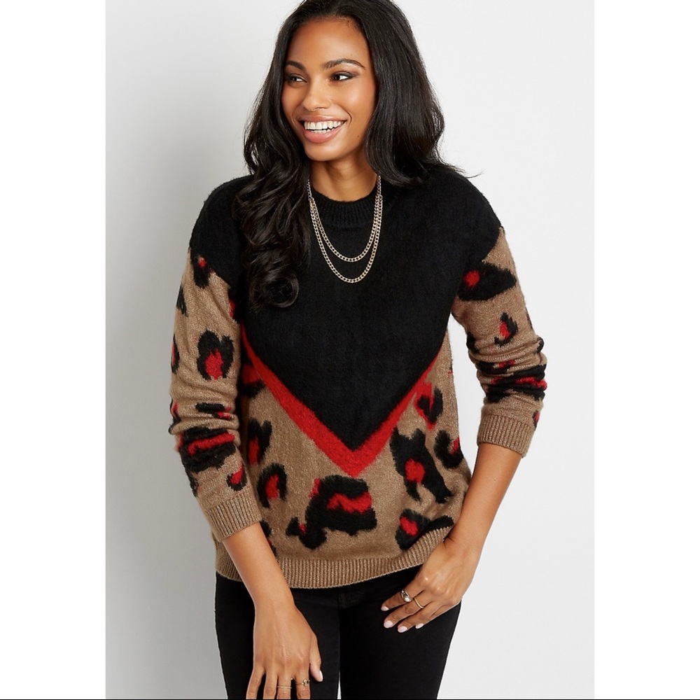 Red Chevron Leopard print sweater